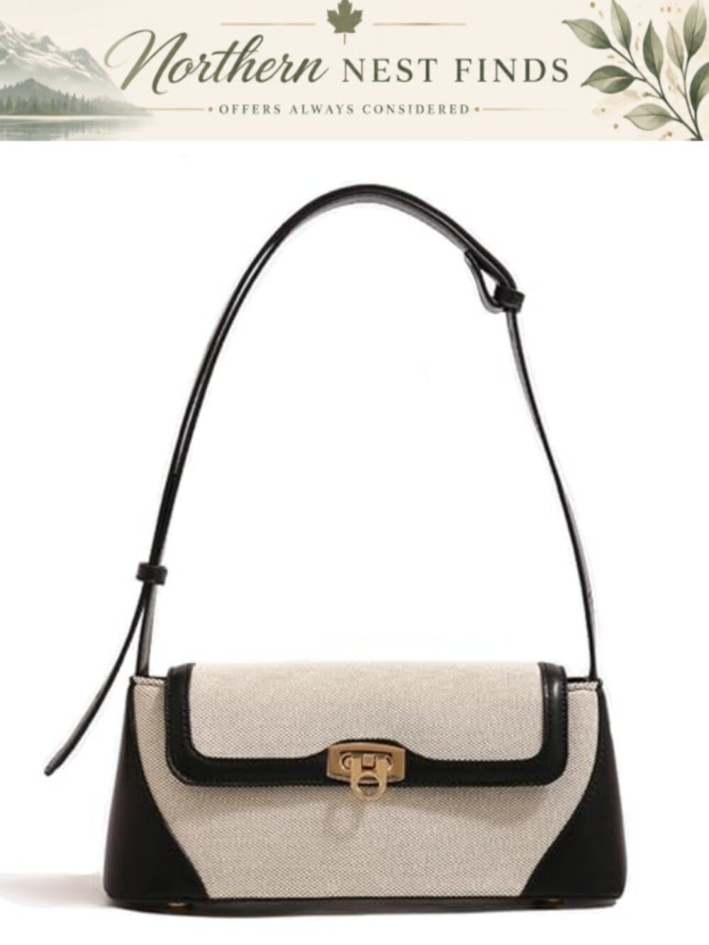 PU Leather Canvas Clutch Shoulder Bag Mini Tote Handbag Purse Buckle Closure